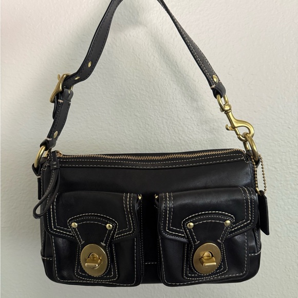 Coach 65th Legacy Double Turnlock Black Leather Shoulder Bag - Picture 1 of 9